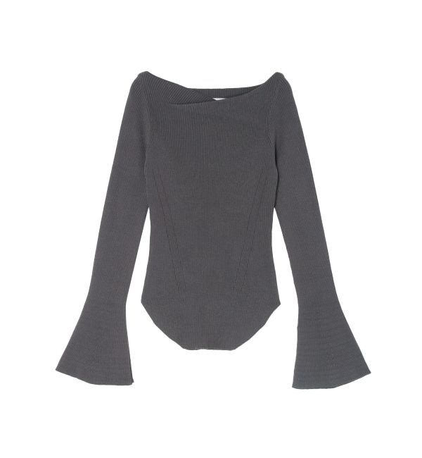 LAGUNAMOON「アシンメトリードレープフレアスリーブニット」|ニット・セーター|