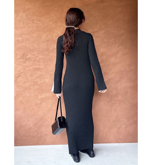 WEB限定カラーあり】レーススリーブネップリブニットワンピース