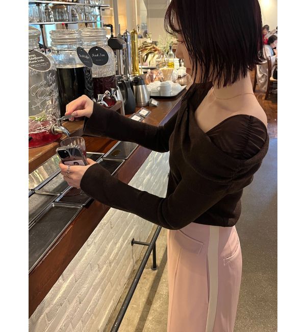 LAGUNAMOON「チュールコンビオフショルニットプルオーバー」|ニット・セーター|