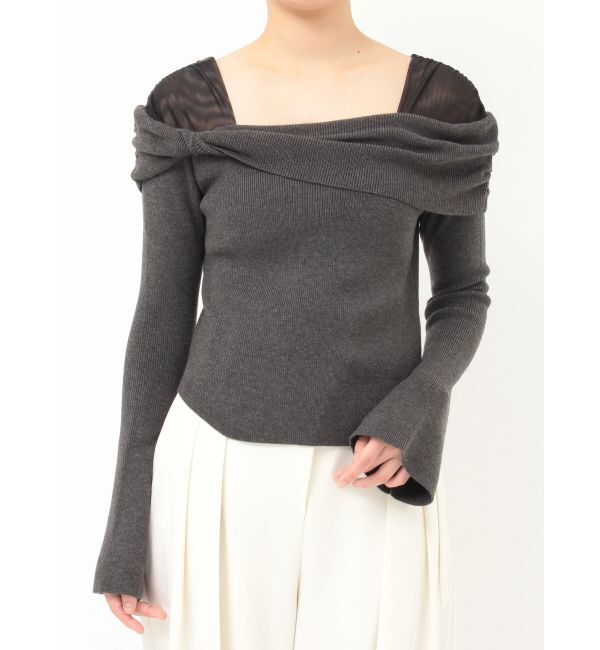 LAGUNAMOON「チュールコンビオフショルニットプルオーバー」|ニット・セーター|