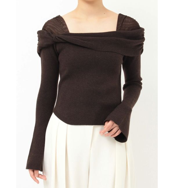 LAGUNAMOON「チュールコンビオフショルニットプルオーバー」|ニット・セーター|