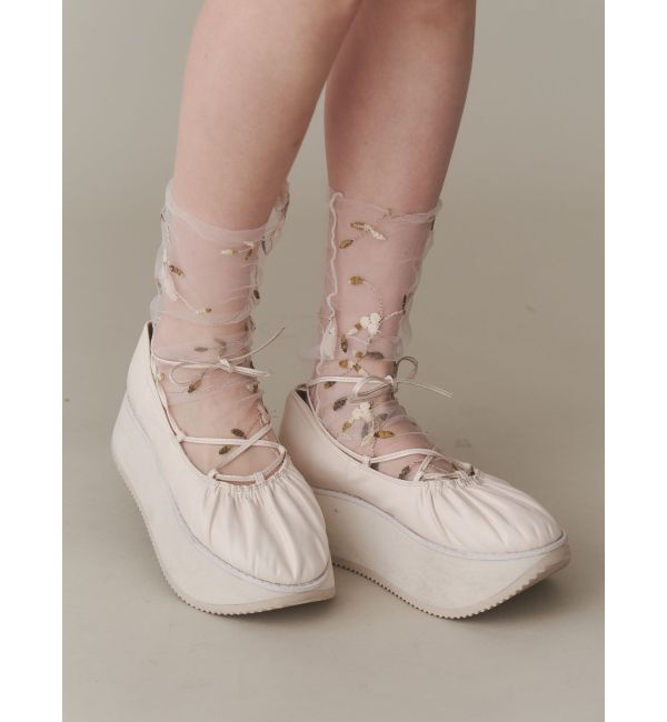 merry jenny「レースアップギャザー厚底シューズ」|その他|オフホワイト