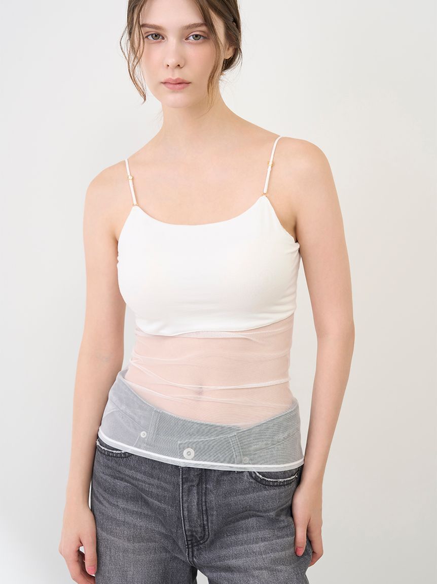 LILY BROWN Lingerie「【LILY BROWN Lingerie】カップ付ハーフシアーキャミ」|キャミソール|WHT