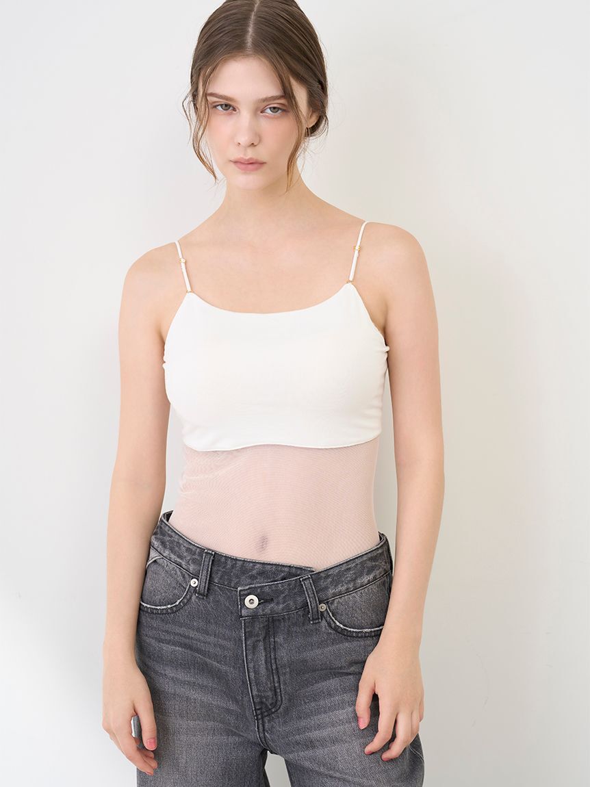 LILY BROWN Lingerie「【LILY BROWN Lingerie】カップ付ハーフシアーキャミ」|キャミソール|