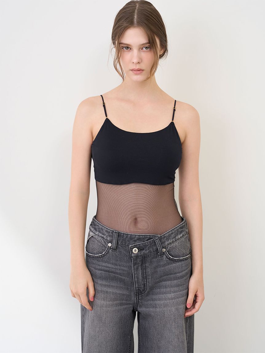 LILY BROWN Lingerie「【LILY BROWN Lingerie】カップ付ハーフシアーキャミ」|キャミソール|