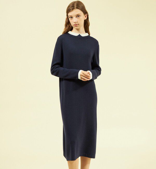 MACKINTOSH PHILOSOPHY「Cleric Collar Knitサックワンピース」|ワンピース|ネイビー