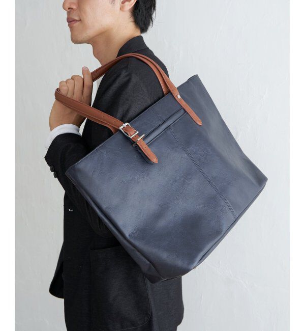 ikka「GPレザータッチトートバッグ」|その他|ネイビー