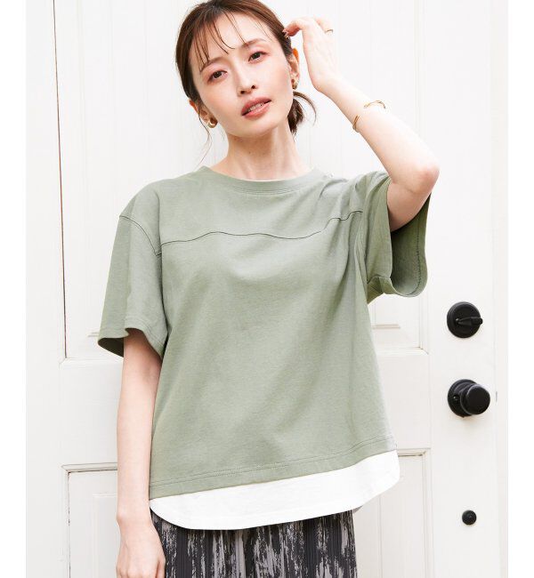 ikka「コットンUSA袖刺繍レイヤーTシャツ」|その他|