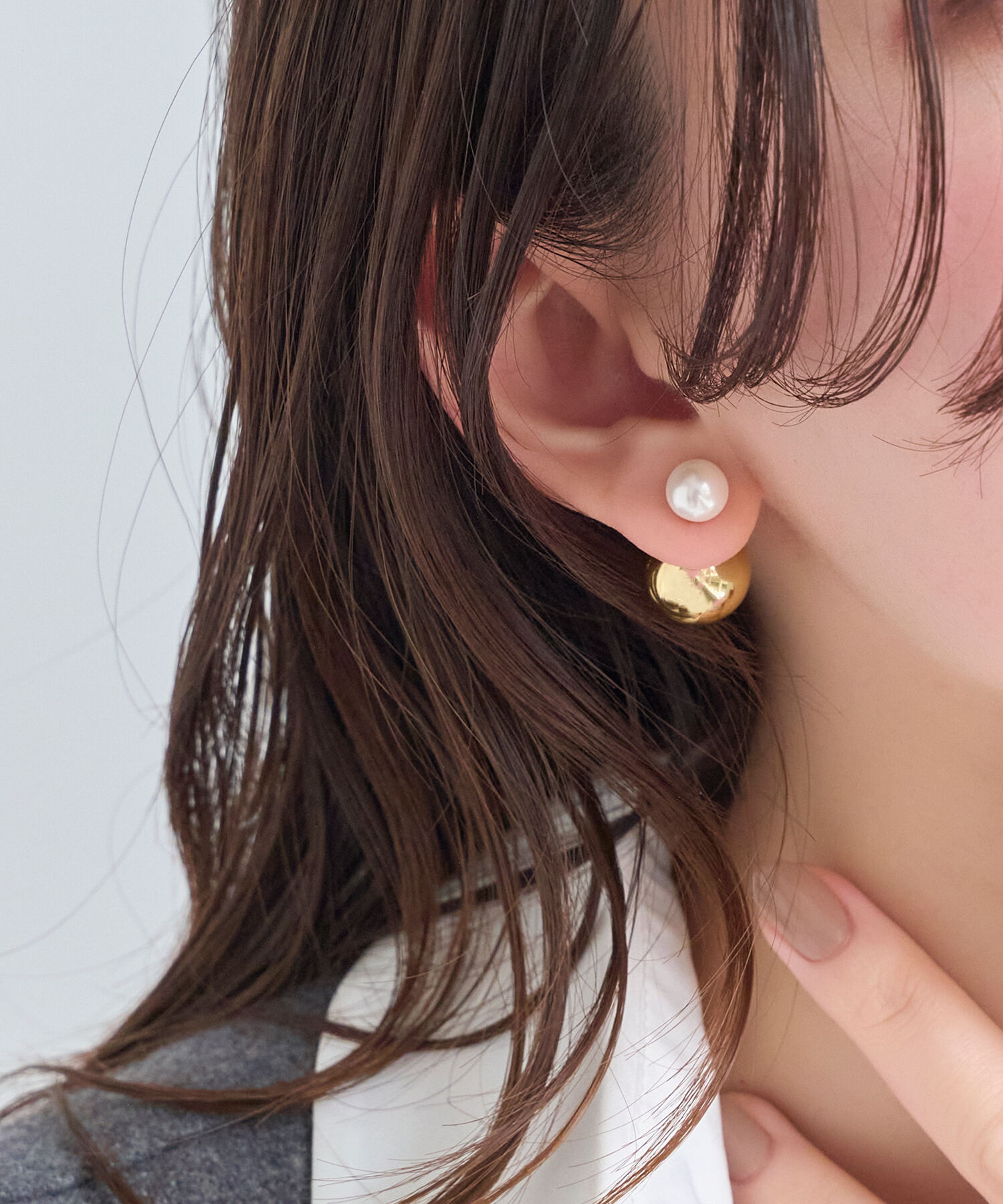 Phoebe「メタルボールバックキャッチピアス　パール」|ピアス|ホワイト