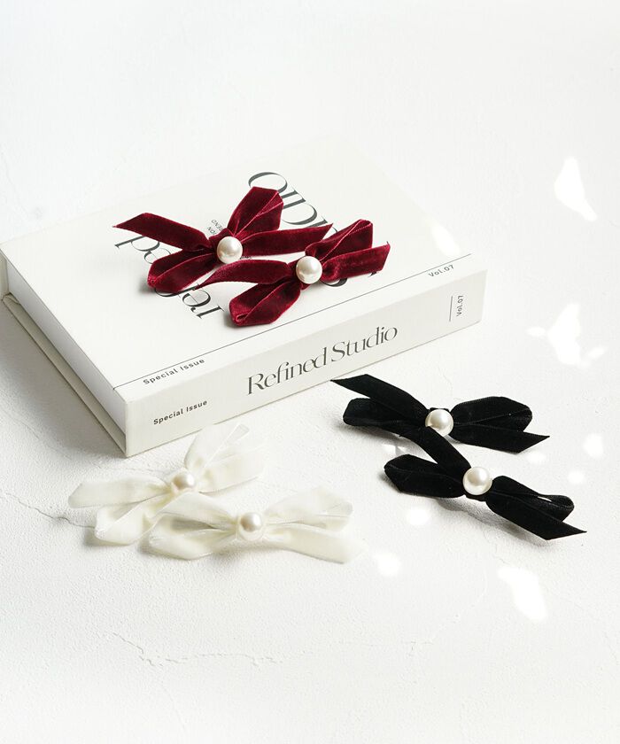 BACKYARD FAMILY「Rora ヘアクリップ キッズ 2個セット 通販 マロン リボン ミニ パール ベロア」|その他|