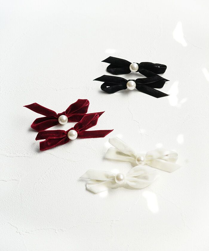 BACKYARD FAMILY「Rora ヘアクリップ キッズ 2個セット 通販 マロン リボン ミニ パール ベロア」|その他|