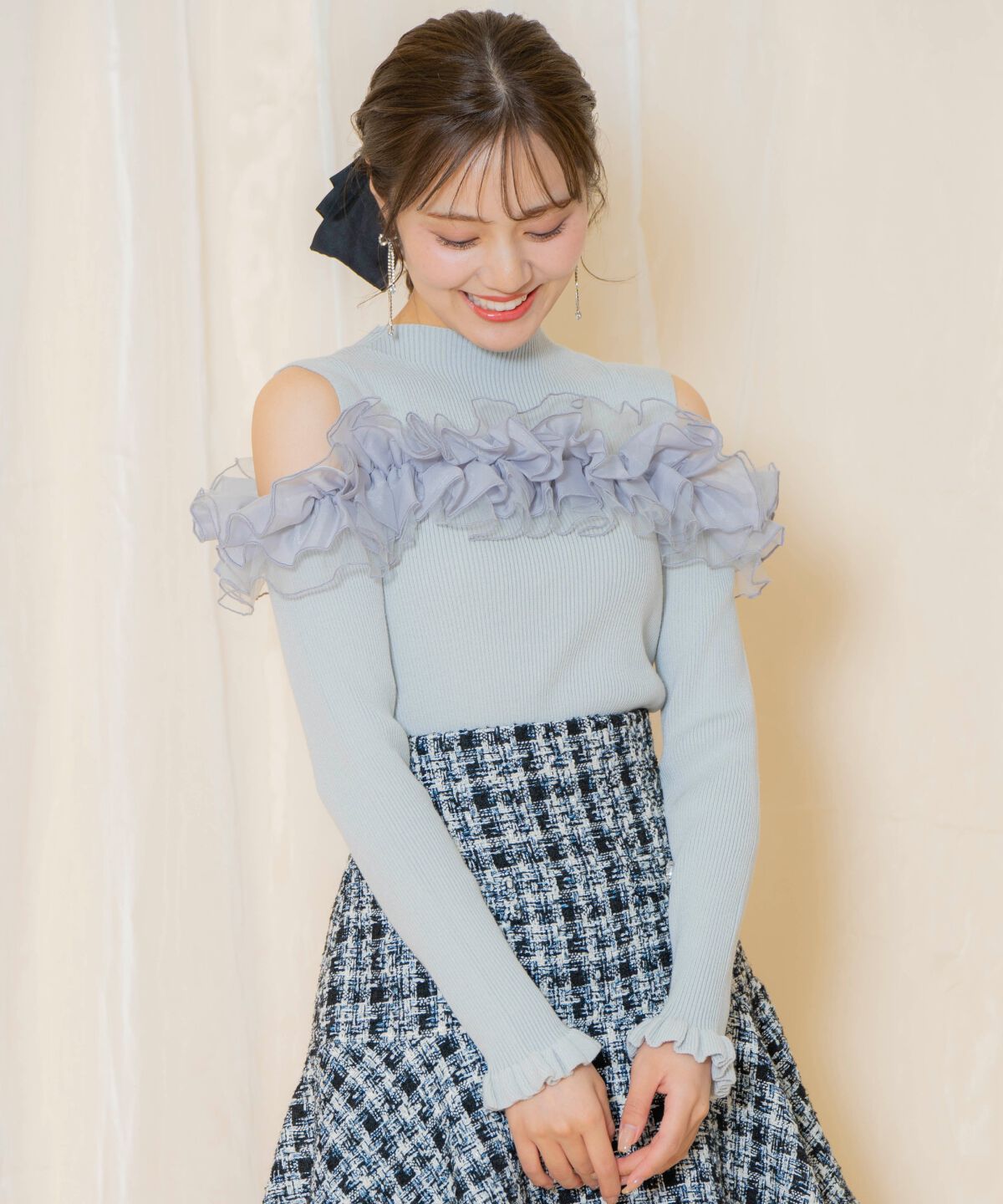 WILLSELECTION「オープンショルダーフリルトップス」|ニット・セーター|