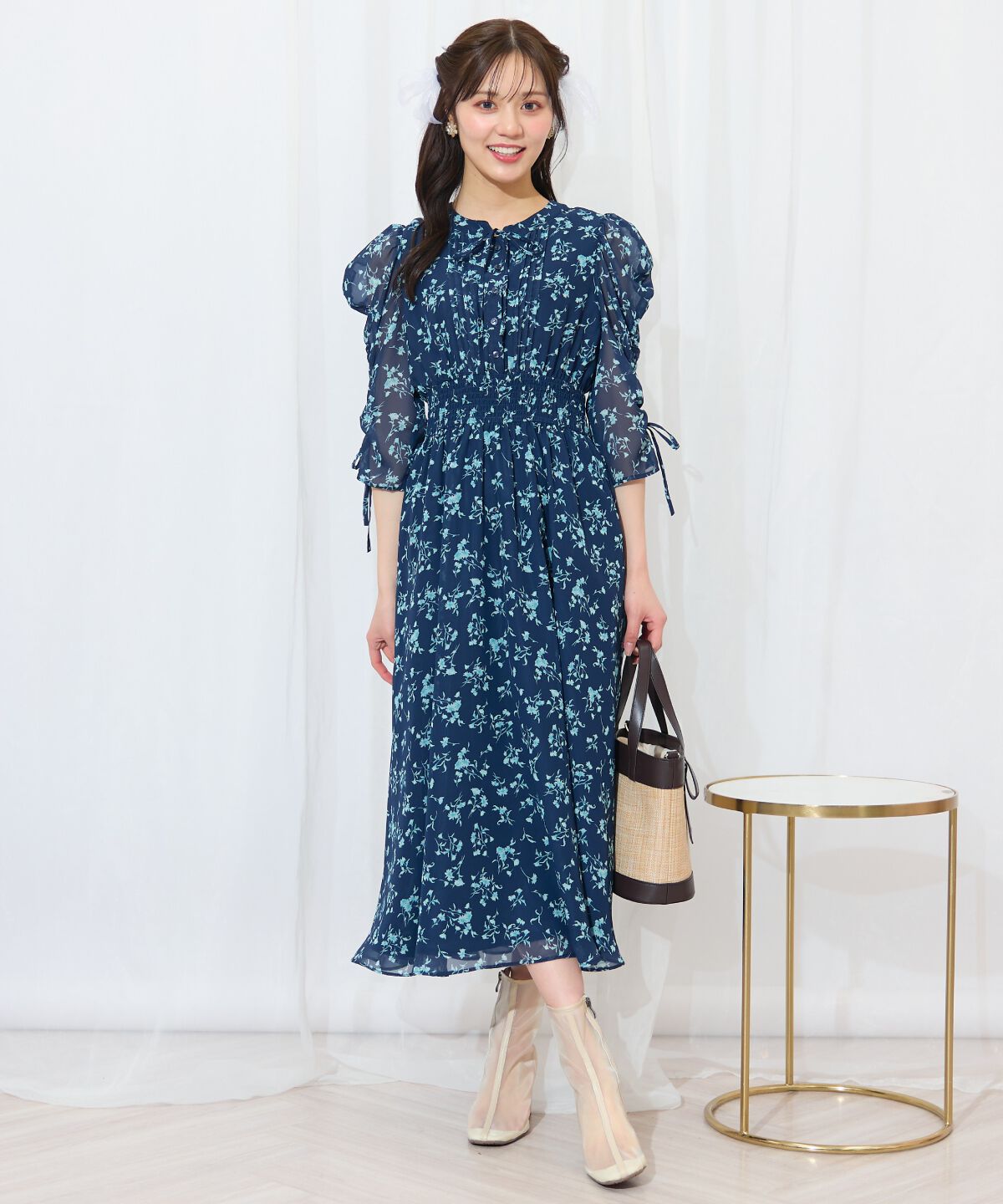 WILLSELECTION「ピンタックウエストシャーリングフラワーワンピース」|ワンピース|