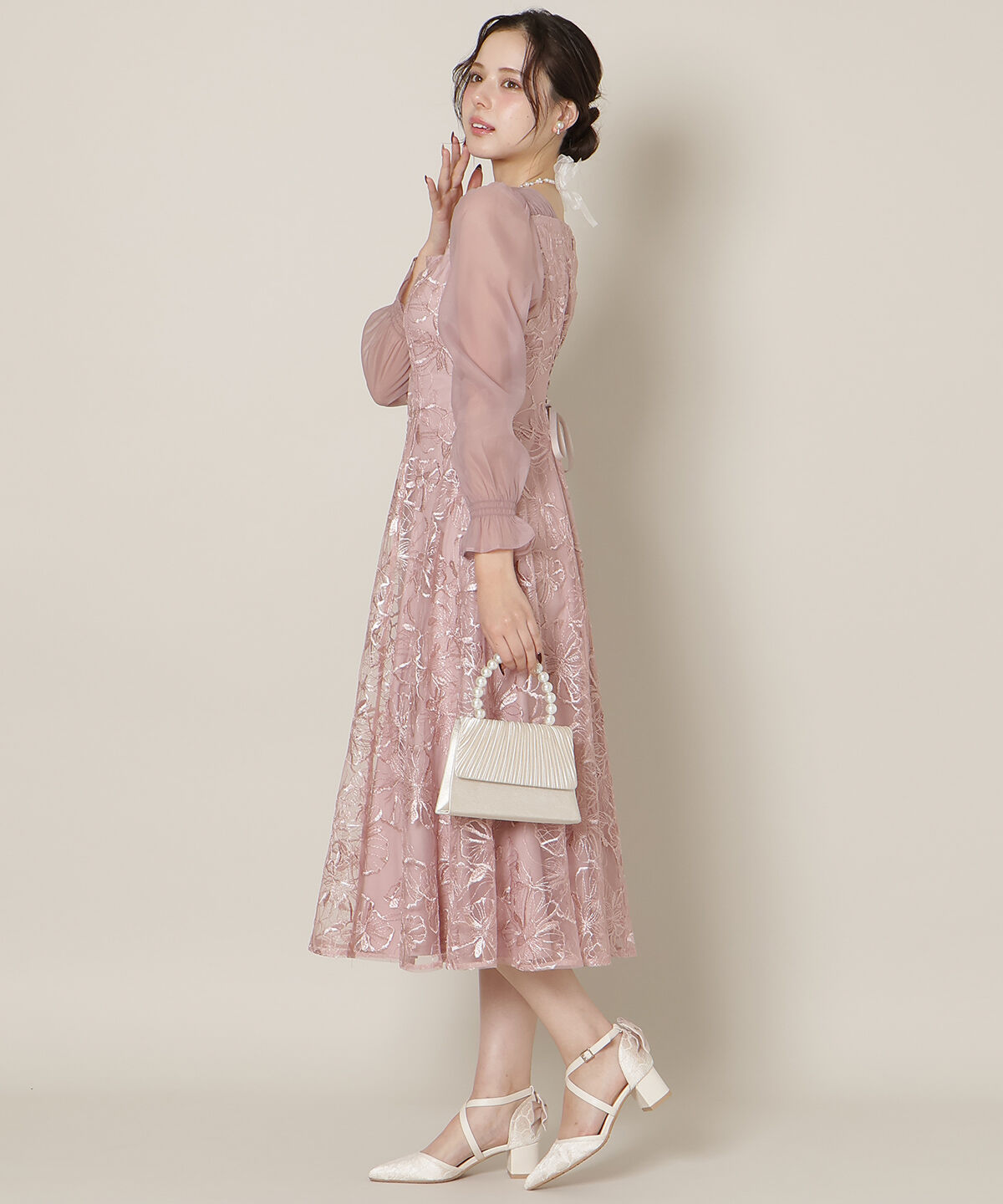 WILLSELECTION「パネルラインフラワーレースワンピース」|ドレス|