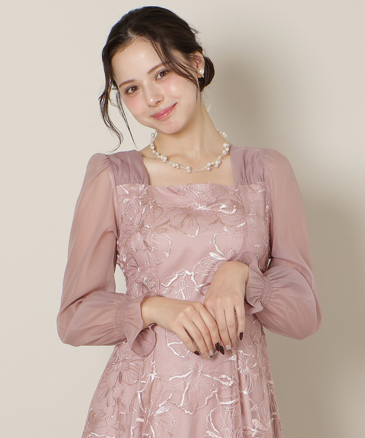 WILLSELECTION「パネルラインフラワーレースワンピース」|ドレス|