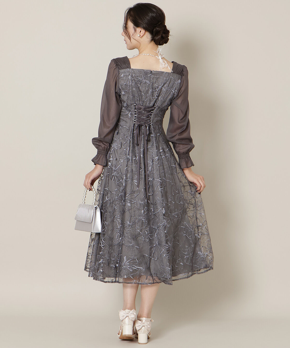 WILLSELECTION「パネルラインフラワーレースワンピース」|ドレス|