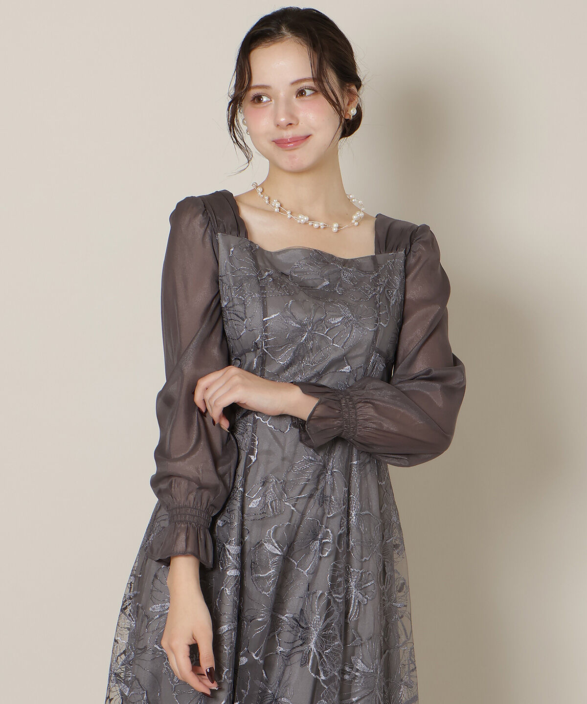 WILLSELECTION「パネルラインフラワーレースワンピース」|ドレス|