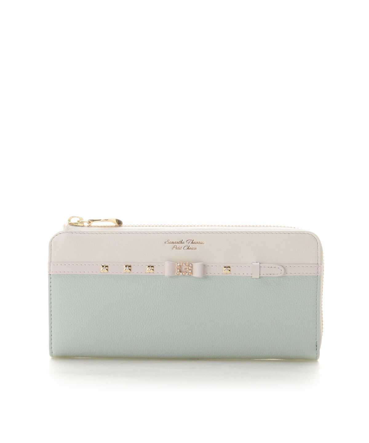 Samantha Thavasa Petit Choice「パールストーンリボンベルトL字ジップ長財布」|財布|ミント
