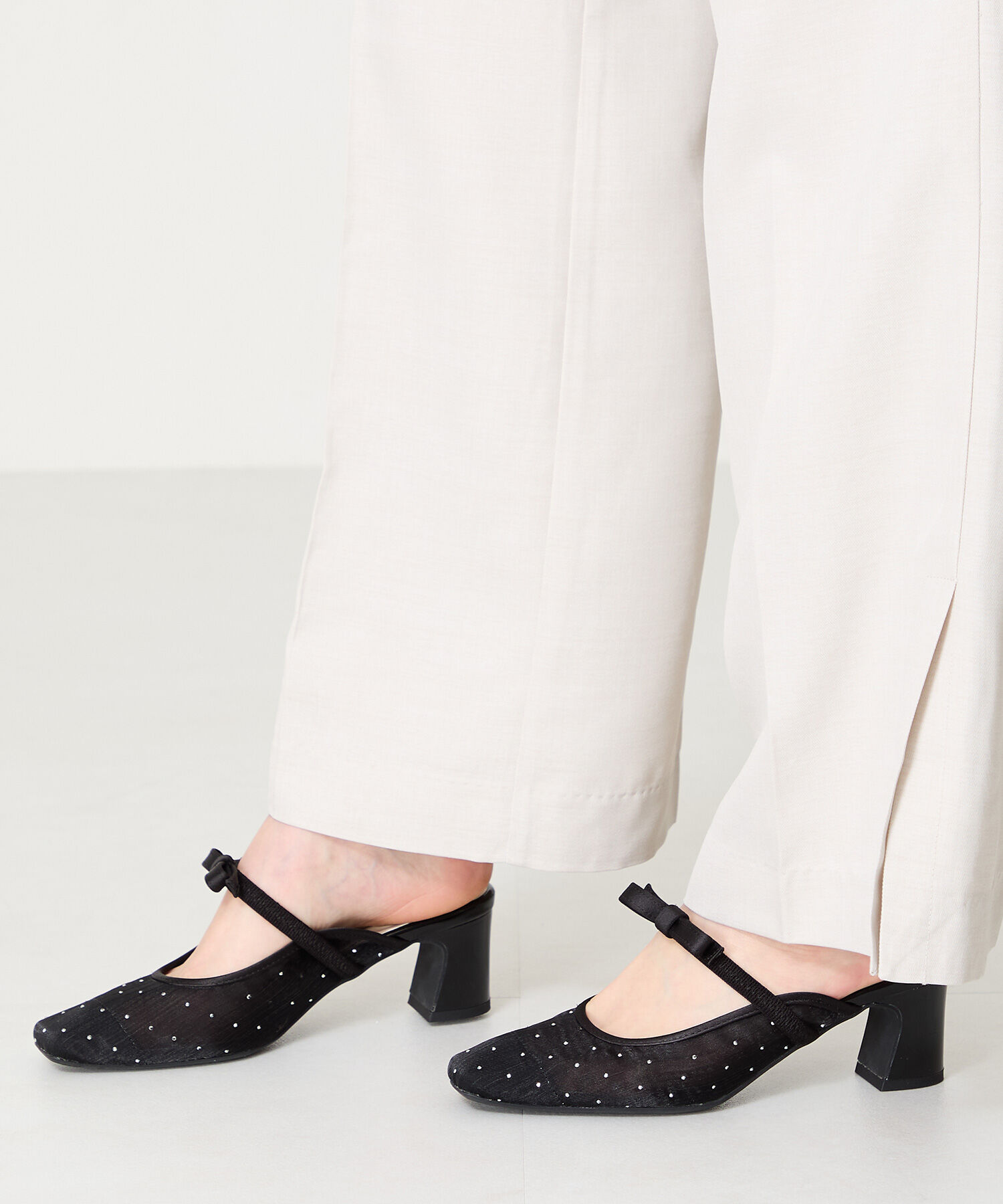 ORiental TRaffic「リボン ベル トラインストーン シアー ミュール /51124 ゴムベルト パンプス」|サンダル|