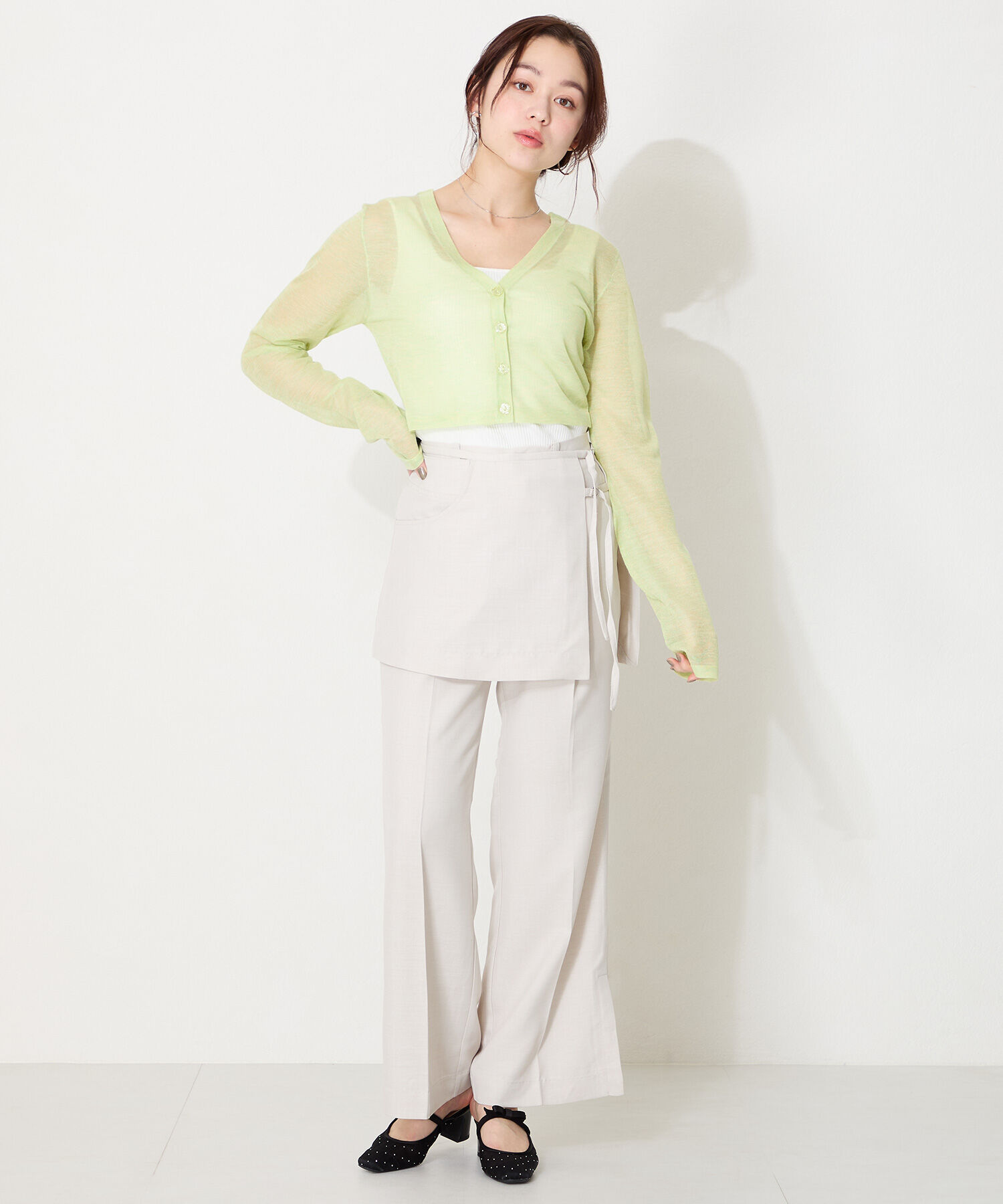 ORiental TRaffic「リボン ベル トラインストーン シアー ミュール /51124 ゴムベルト パンプス」|サンダル|