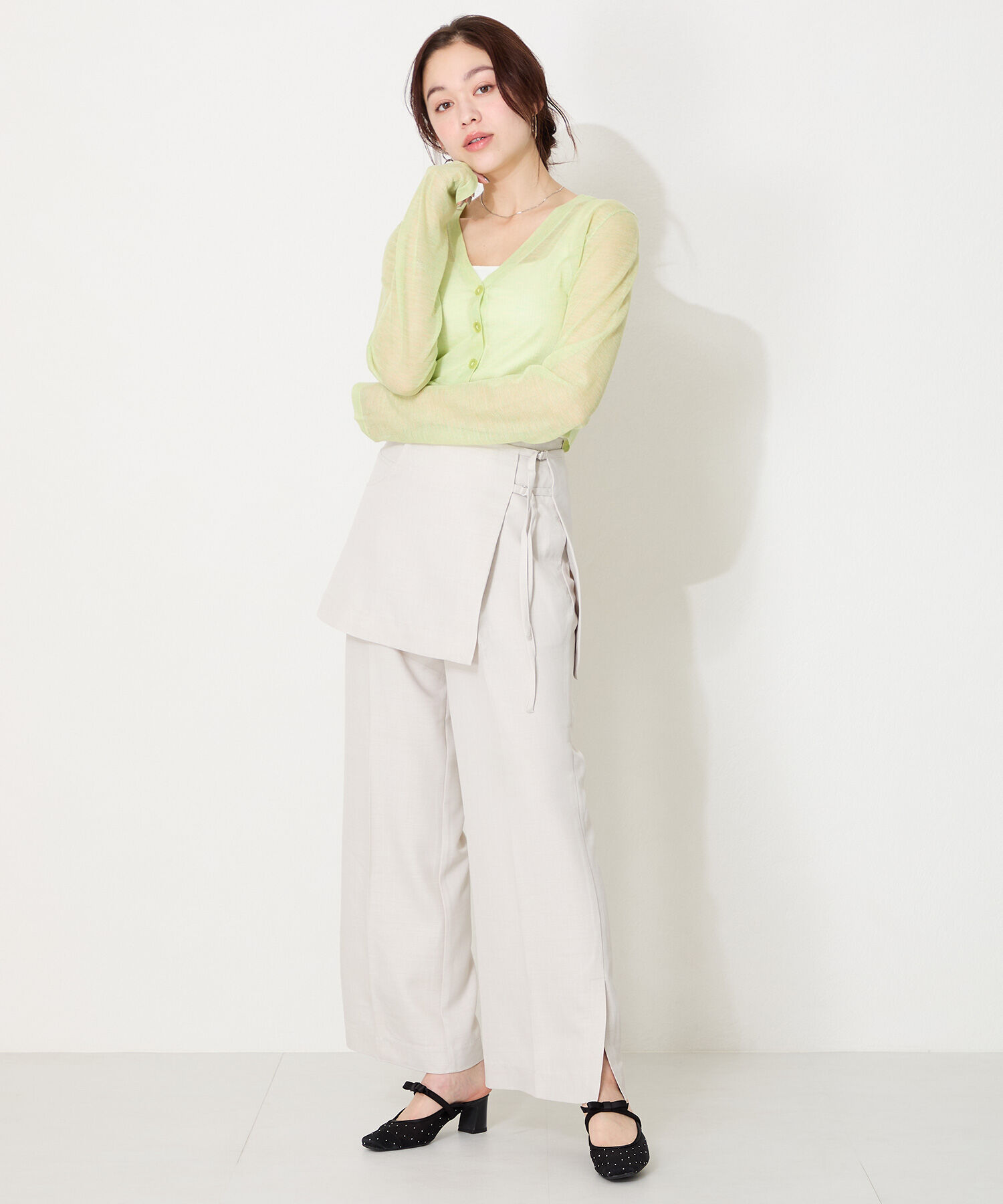 ORiental TRaffic「リボン ベル トラインストーン シアー ミュール /51124 ゴムベルト パンプス」|サンダル|