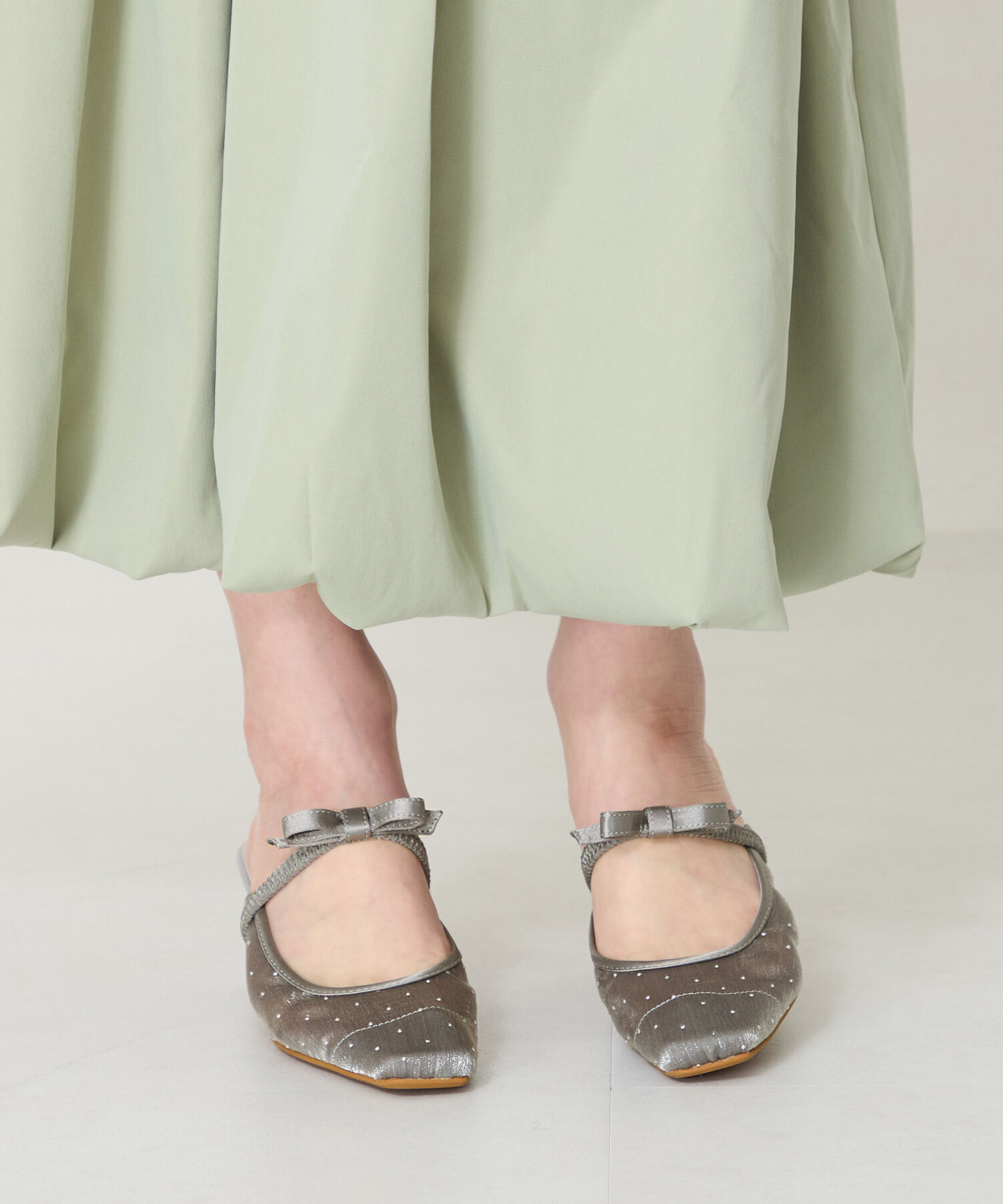 ORiental TRaffic「リボン ベル トラインストーン シアー ミュール /51124 ゴムベルト パンプス」|サンダル|