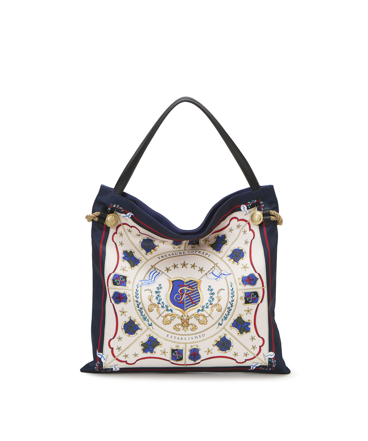 TOPKAPI TREASURE「【TREASURE TOPKAPI】マイルドサテン スカーフ柄 トートバッグ」|トートバッグ|ネイビー