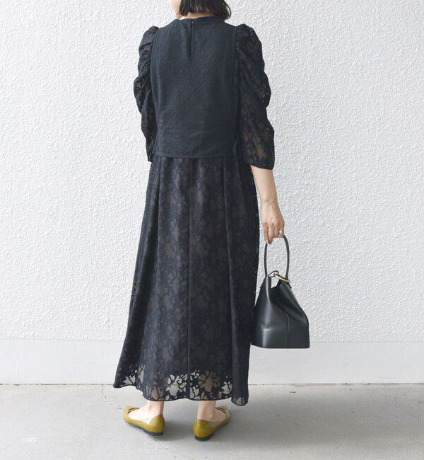 SHIPS for women「little black:2WAY ギャザー オパール レース ワンピース」|ドレス|