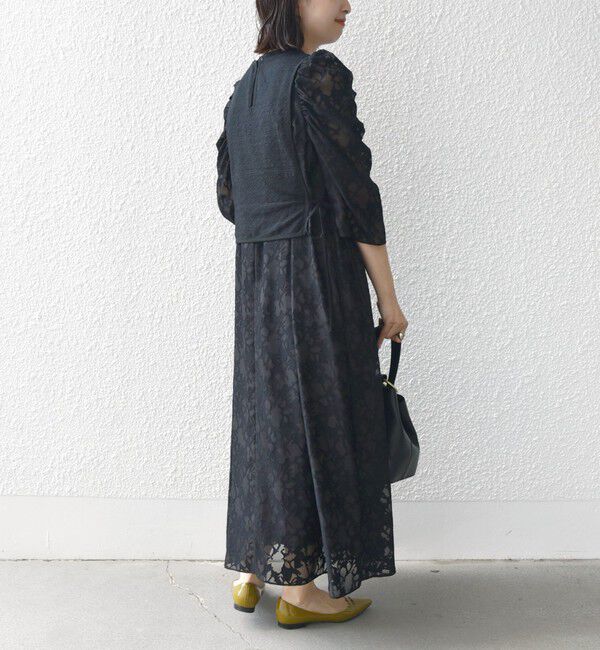 SHIPS for women「little black:2WAY ギャザー オパール レース ワンピース」|ドレス|
