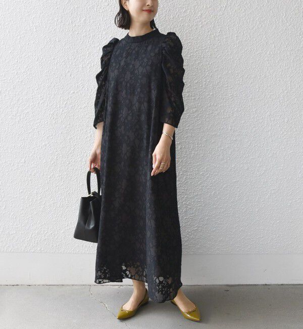 SHIPS for women「little black:2WAY ギャザー オパール レース ワンピース」|ドレス|