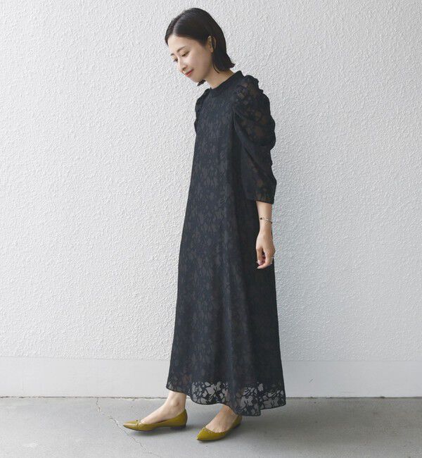 SHIPS for women「little black:2WAY ギャザー オパール レース ワンピース」|ドレス|