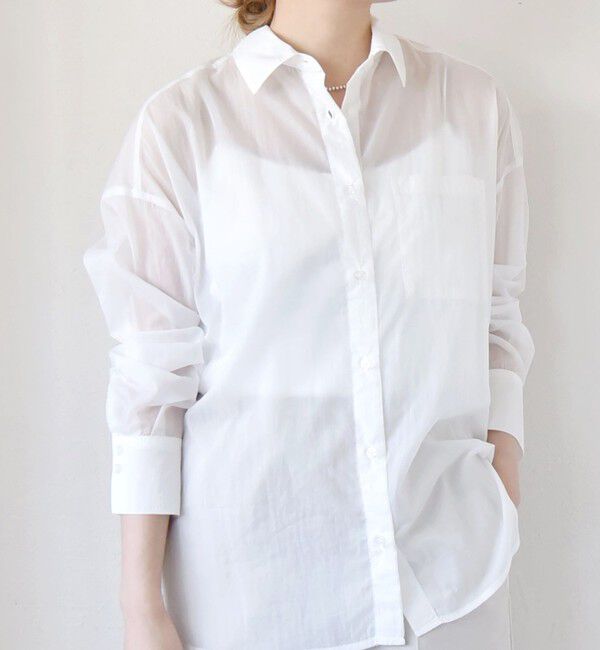 quaranciel「quaranciel:〈洗濯機可能〉シアー オーバー ポケット シャツ」|シャツ・ブラウス|ホワイト
