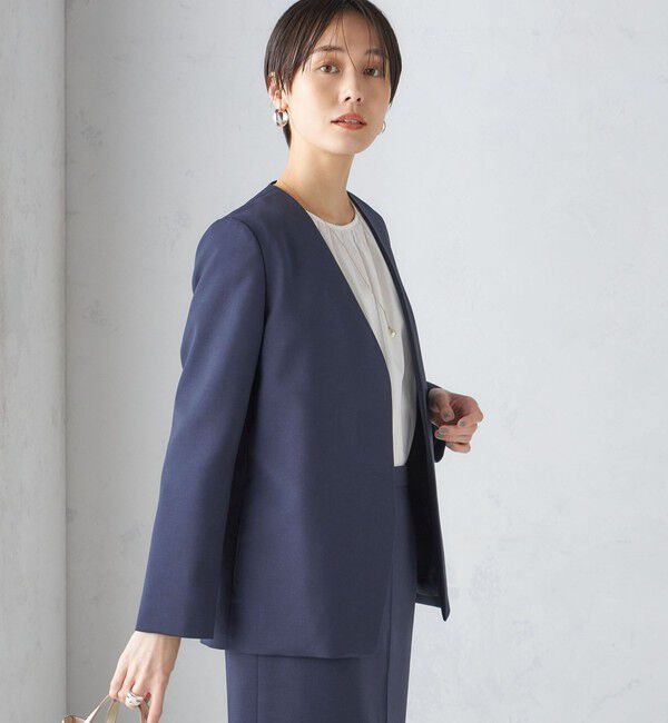 SHIPS for women「〈手洗い可能／撥水加工／接触冷感〉カラーレス ジャケット（セットアップ対応）」|ノーカラージャケット|