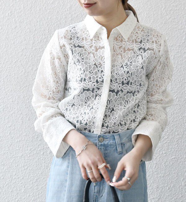 SHIPS any「SHIPS any:〈手洗い可能〉フラワーレース エンブロイダリー シアー シャツ」|シャツ・ブラウス|