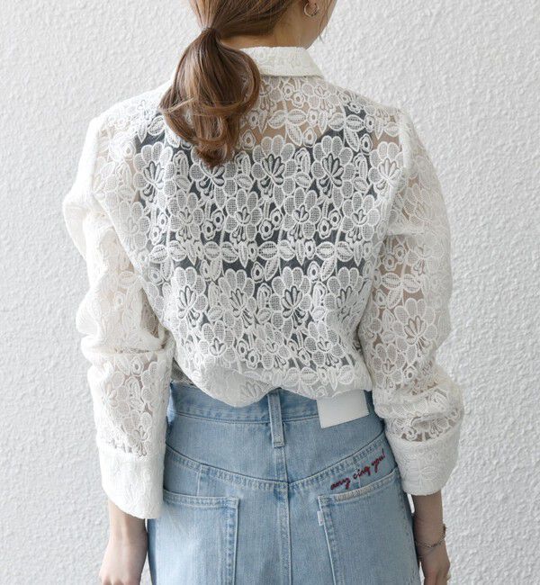 SHIPS any「SHIPS any:〈手洗い可能〉フラワーレース エンブロイダリー シアー シャツ」|シャツ・ブラウス|