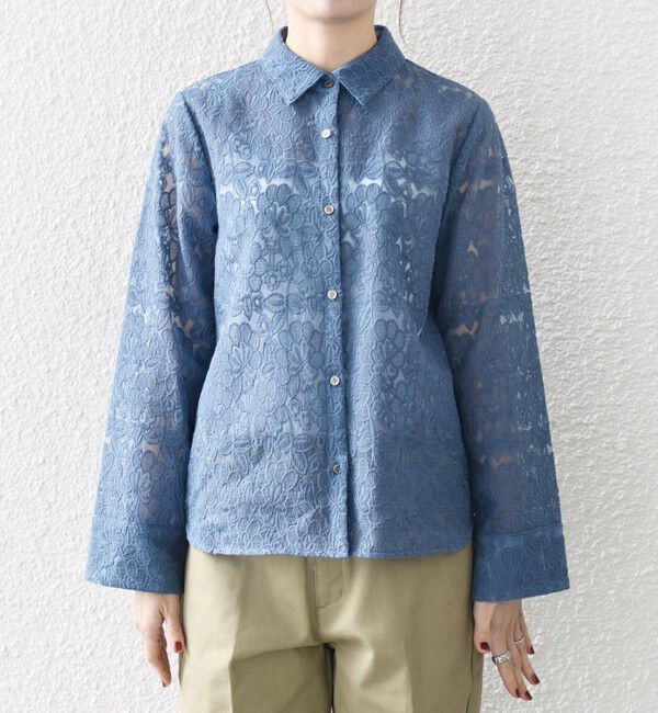 SHIPS any「SHIPS any:〈手洗い可能〉フラワーレース エンブロイダリー シアー シャツ」|シャツ・ブラウス|