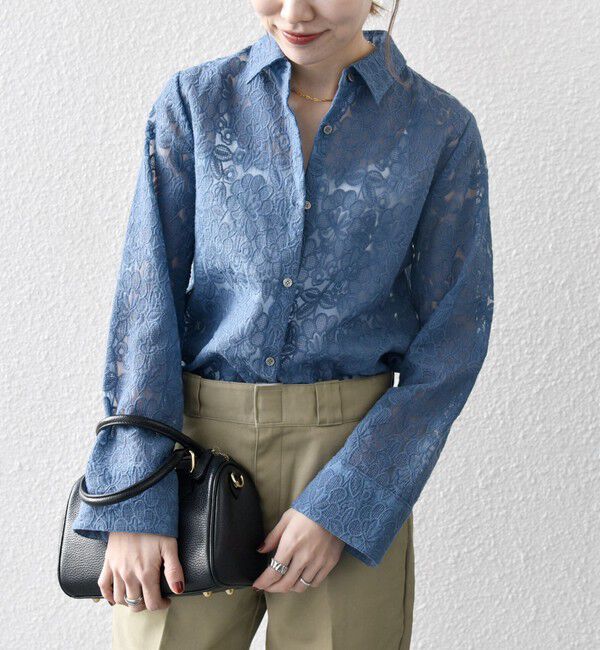 SHIPS any「SHIPS any:〈手洗い可能〉フラワーレース エンブロイダリー シアー シャツ」|シャツ・ブラウス|