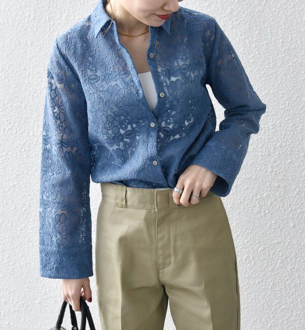 SHIPS any「SHIPS any:〈手洗い可能〉フラワーレース エンブロイダリー シアー シャツ」|シャツ・ブラウス|