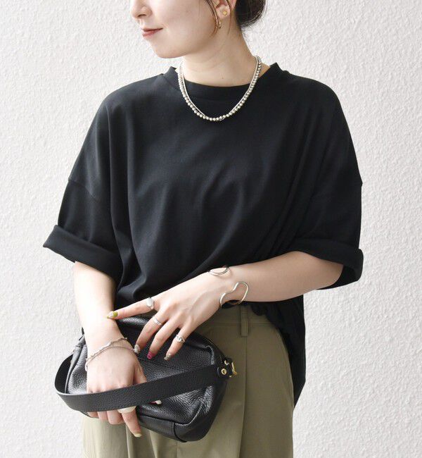 SHIPS any「SHIPS any:〈接触冷感/汗染み防止加工/洗濯機可能〉ラウンドヘム クルー ビッグ TEE」|Tシャツ・カットソー|ブラック