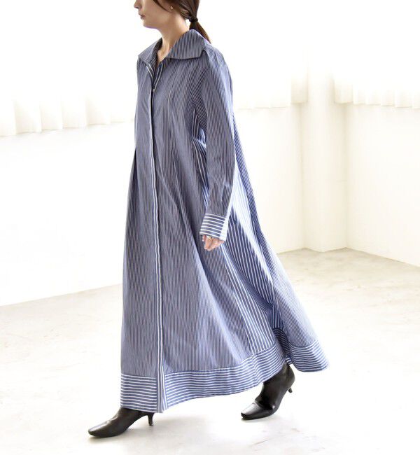 quaranciel「《予約》quaranciel:〈洗濯機可能〉ビッグカラー Aライン シャツ ワンピース」|ワンピース|ブルー系