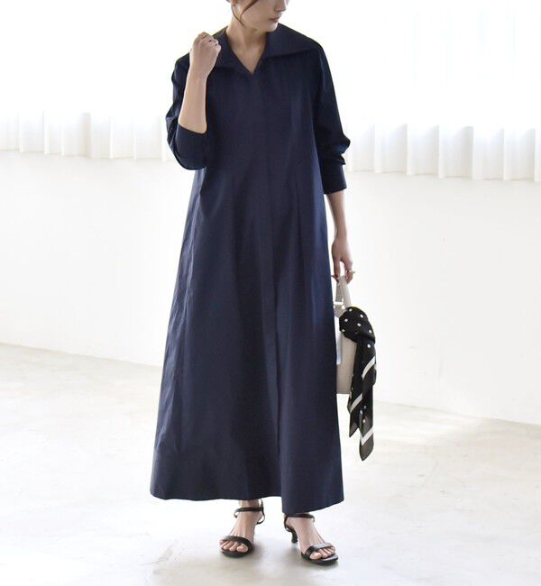 quaranciel「《予約》quaranciel:〈洗濯機可能〉ビッグカラー Aライン シャツ ワンピース」|ワンピース|