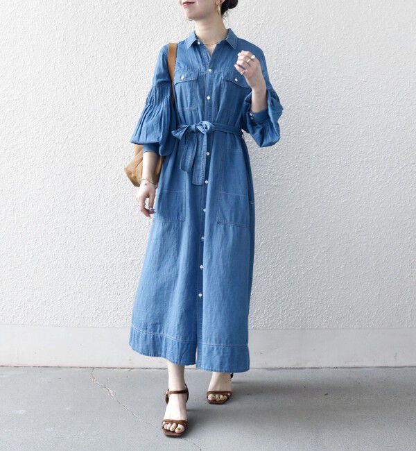 SHIPS any「《予約》SHIPS any:〈手洗い可能〉シアー デニム ポケット ロング シャツ ワンピース」|ワンピース|