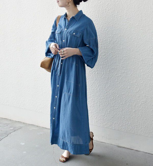 SHIPS any「《予約》SHIPS any:〈手洗い可能〉シアー デニム ポケット ロング シャツ ワンピース」|ワンピース|