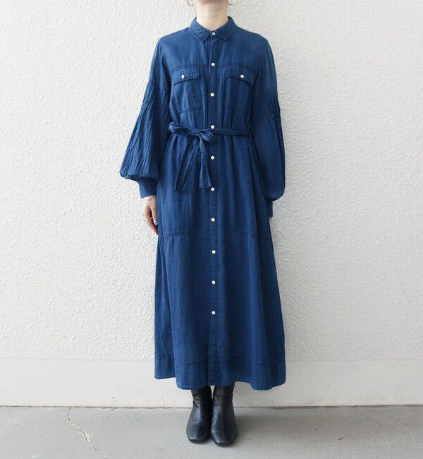 SHIPS any「《予約》SHIPS any:〈手洗い可能〉シアー デニム ポケット ロング シャツ ワンピース」|ワンピース|