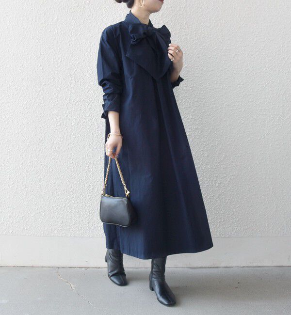 SHIPS any「《予約》SHIPS any:〈洗濯機可能〉タイプライター ボウタイ リボン シャツ ワンピース」|ワンピース|