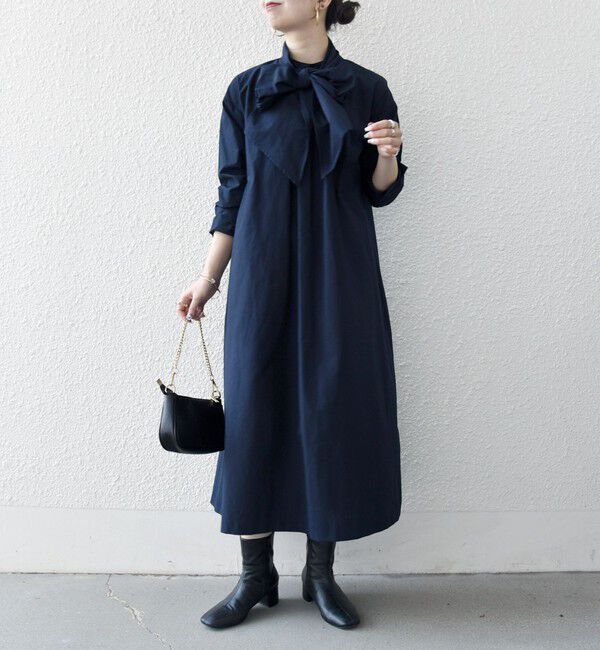 SHIPS any「《予約》SHIPS any:〈洗濯機可能〉タイプライター ボウタイ リボン シャツ ワンピース」|ワンピース|