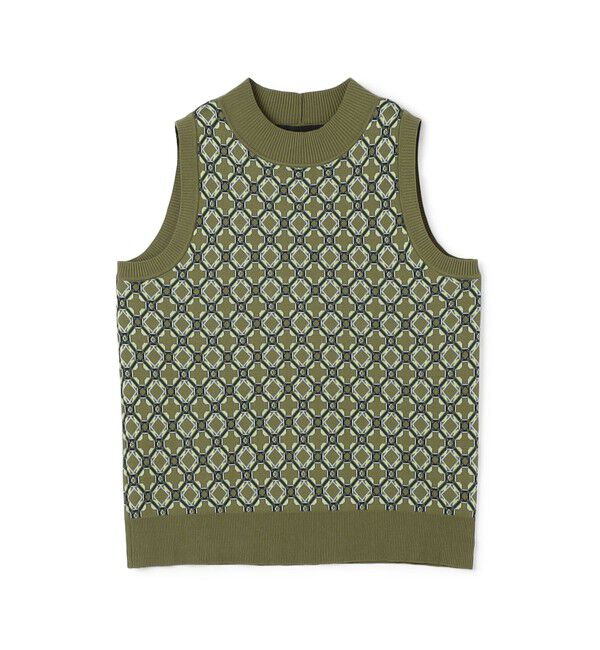 CABaN「クロスタイルジャカード アメリカンスリーブプルオーバー」|ニット・セーター|58 ダークグリーン系