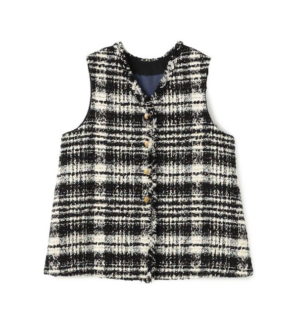 TOMORROWLAND collection「オーロラグレンチェック Vカラージレ」|ベスト・ジレ|18 ブラック系