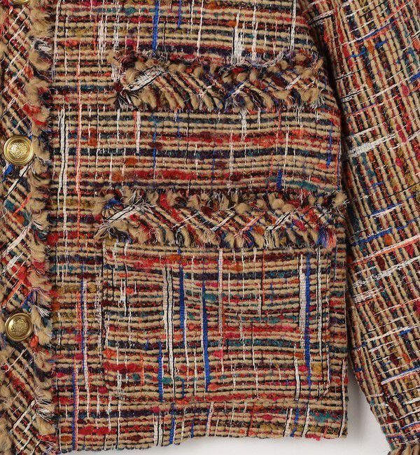 CABaN「マルチツイード フリンジショートジャケット」|ノーカラージャケット|