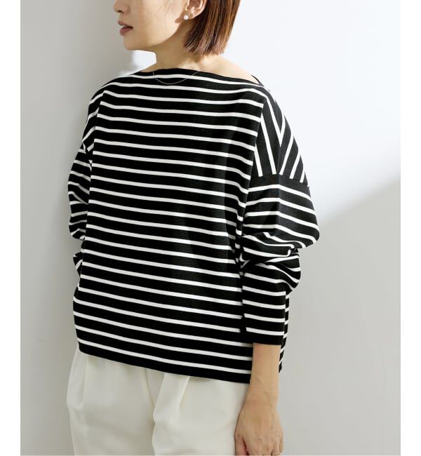 IENA「《予約》ダブルボーダープルオーバー」|ニット・セーター|ブラック A